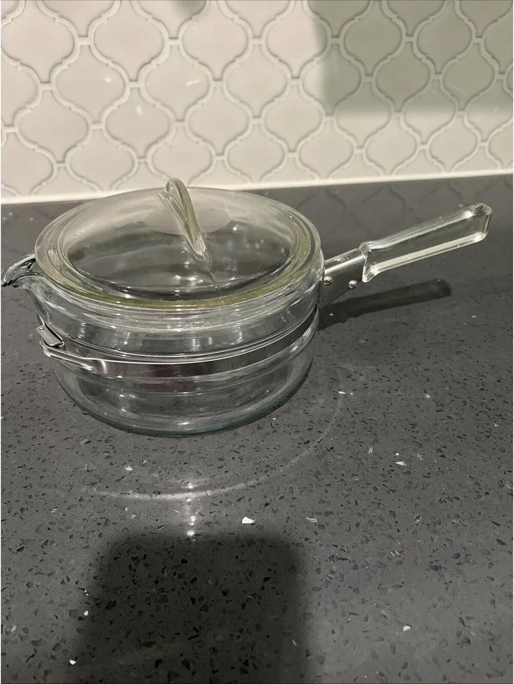 Pyrex Flameware 1 Quart Glass Saucepan w/ Lid Handle 6322-B Rare Stamp EUC